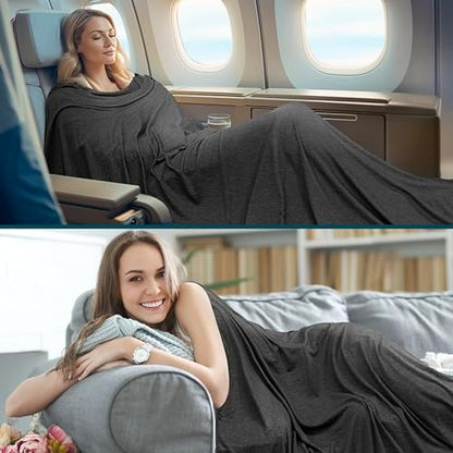 PAVILIA Travel Blanket Airplane Compact with Bag Lightweight, Black