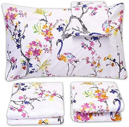 1500 Supreme Collection Extra Soft Botanical Bright Whimsical Watercolor Pattern Sheet Set, King - Luxury Bed Sheets Set with Deep Pocket Wrinkle Free Bedding, Printed Pattern, King
