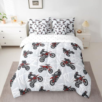 Feelyou Dirt Bike Comforter Set King 7 Pieces Graffiti Style Lines Bedding Set for Boys Girls Racing Motocross Rider Bed in a Bag Extreme Sports Room Decor Motorcycle Quilted Soft Lightweight