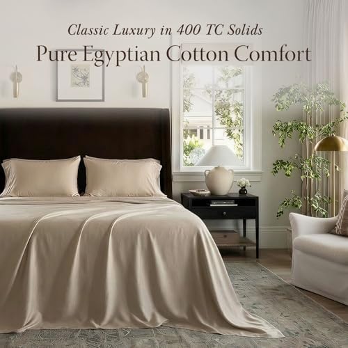 Threadmill 400 Thread Count Egyptian Cotton Full Sheet Set, Sateen, Beige