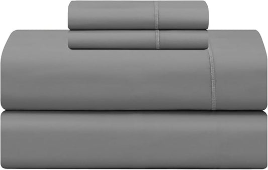 Feather & Stitch 500 TC Full Size 4pc Damask Bed Sheet Set, 100% Soft Cotton Breathable Bedsheets, 18" Deep Pockets Sateen Weave Striped Bedding Mattress Resort Hotel Luxury Decor - (Charcoal Slate)