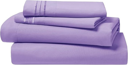 Clara Clark Bed Sheets, Premier 1800 Series 4 Piece Bed Sheet Set, Deep Pocket, Wrinkle, Fade, Stain Resistant, Luxury Soft Bedding Sheets & Pillowcases, Queen, Lavender