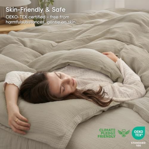 PHF 100% Cotton Muslin Duvet Cover King Size 3-Layer, 104"x90", Taupe
