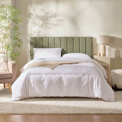 Nestl Upholstered Queen Headboard - Easy Assemble Channel Stitched Headboard Queen Size - Wall Mounted Headboards with 3D Soundproof Wall Panels Peel & Stick Floating Headboards, Olive Green