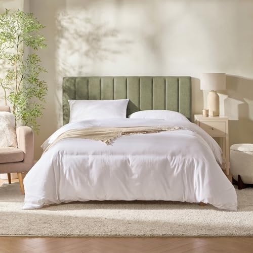Nestl Upholstered King Headboard - Easy Assemble Channel Stitched Headboard King Size Bed - Wall Mounted Headboards with 3D Soundproof Wall Panels Peel & Stick Floating Headboards, Olive Green