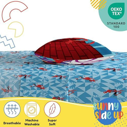 Sunny Side Up Kids Sheet Set Includes Sheets and Pillow Cover - 100% Microfiber Bedding and Room Decor, Blue - Spiderman, 3 Piece Twin