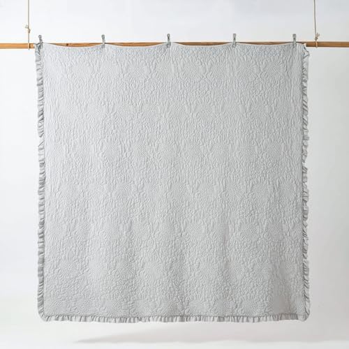 BOV Dark Grey Farmhouse Quilt Set Queen,Ruffled Stone-Washed Bedding
