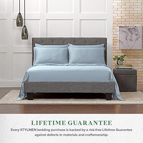 Stylinen 100% Organic Eucalyptus Bed Sheets Queen Size 4 Piece Set, Tencel Lyocell, Silky Soft & Smooth, Breathable, 16 Inch Deep Pockets, 1 Fitted, 1 Flat, 2 Pillowcases (Queen, Sky Blue)