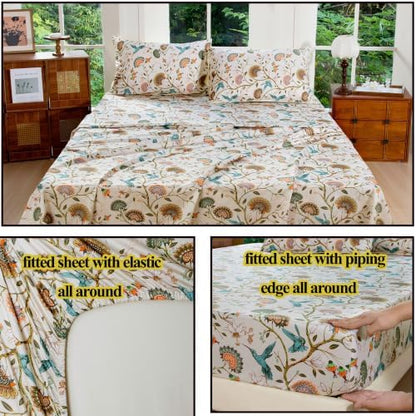 FADFAY Twin XL Sheets Set 4 Piece Floral College Bedding 100% Egyptian Cotton Dorm Room Bedding, Soft Cooling Breathable Dorm Sheets Extra Long with Deep Pocket Luxury Hotel Quality for All Seasons