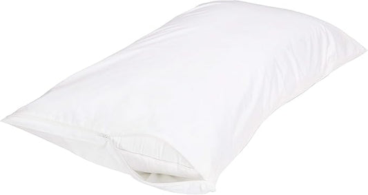 Amazon Basics King Pillow Pillowcases with Zipper, 100% Cotton Hypoallergenic, Pillow Protector, White (37 x 21 Inches), Pillows Not Included