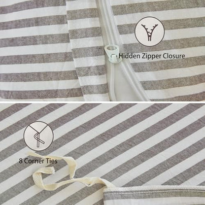 Striped Duvet Cover Set Full Size 3 Piece 100% Washed Cotton Linen Feel Bedding Set Comfy Breathable (Full, Classic Stripe-Mauve Brown/White)