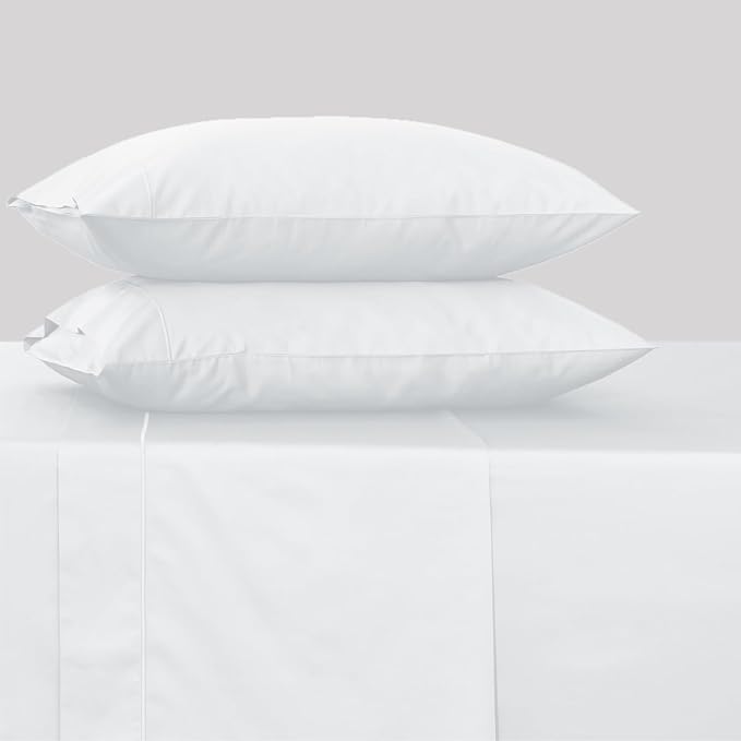 Feather & Stitch 500 TC Twin Size Damask Bed Sheet Set, 100% Cotton Soft Breathable Bedsheets, 3 Piece 18" Deep Pockets Sateen Weave Striped Bedding Mattress Resort Hotel Luxury- (Solid White)