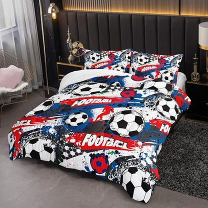 Twin Size Comforter Set for Boys Soccer，Sport Twin Bedding Sets for Boys with 1 Comforter with 2 Pillow Case