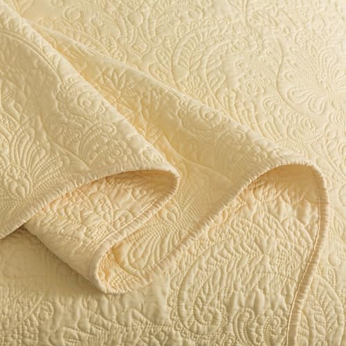 HoneiLife King Size Quilt Sets - 3 Piece Microfiber Quilt Set Lightweight Bedspreads Reversible Coverlets Rustic Bed Cover King Quilt Bedding Set All Season Quilts-Yellow