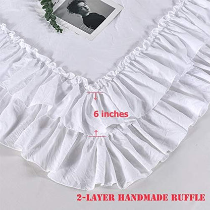 Masaca White Twin Comforter with Ruffles,Shabby Boho Chic Ruffle Comforter Set Farmhouse Twin Bedding Sets,3pcs Vintage Aesthetic Kids Bedding Sets for Girls