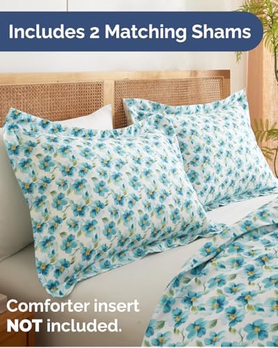 Duvet Cover Queen Size - Floral Duvet Cover - 3 Piece - Blue Peony