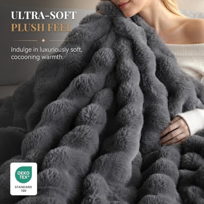 Smoofy Fluffy Faux Rabbit Fur Bubble Comforter Twin Size - Dark Grey