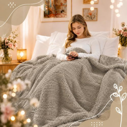 Eydna Electric Heated Blanket Full Size 72"×84" with 9 Heating Levels & 1-10Hs Auto Off，Double Sided Plush Sherpa, Energy Efficient, Machine Washable, Couch & Bed, Gifts for Family- Light Brown