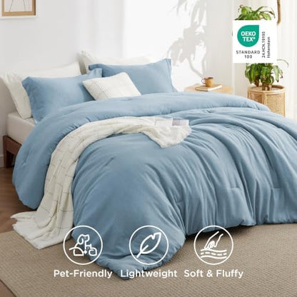 Bedsure Storm Blue Queen Comforter Set, Cationic Dyed Bedding Set 3 Pcs