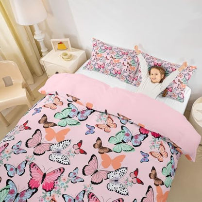 Erosebridal Butterfly Comforter Cover Full for Girls Boys Kids Retro Butterfly Bedding Set Teens Women Merry Home Decor Bedding Collection Cute Cartoon s Printed Soft Reversible Duvet Cover