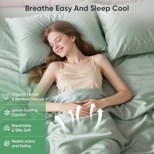 Luxury Organic Tencel & Viscose from Bamboo Cooling Sheet Set,Silky Soft Lyocell Sheets with Deep Pocket, Hypoallergenic & Breathable Bedding with Pillowcases (Mineral, King)