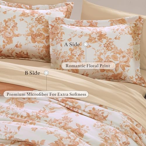 BLOOMHAVEN Queen Comforter Set-7 Pieces Autumn Floral Bed in a Bag Queen