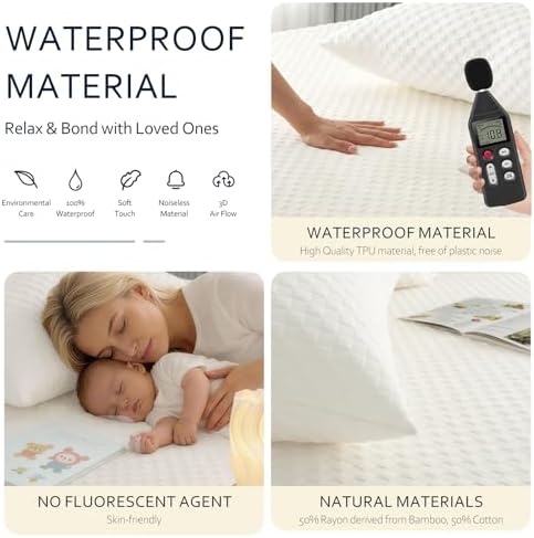 Waterproof Mattress Protector King, Organic Cotton, White