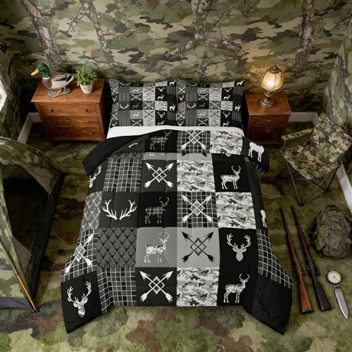 Feelyou Camo Deer Antlers Comforter Set Full for Kids Boys Girls Bedding