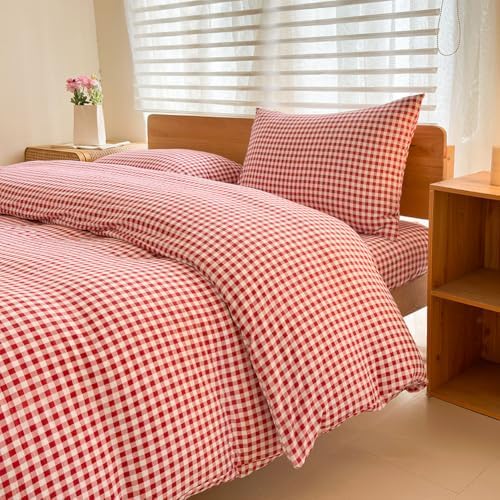 NSNLGSGC Red Gingham Duvet Cover Set, Twin