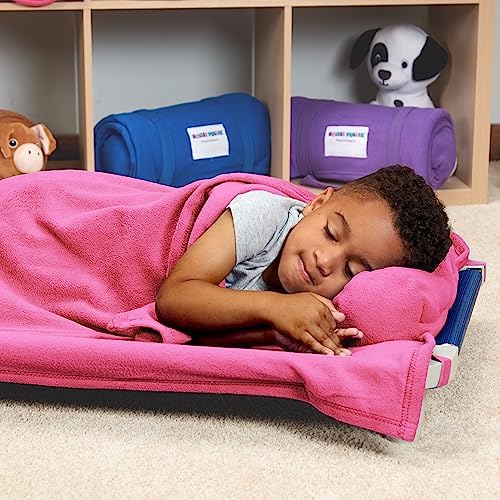 ROLLEE POLLEE Nap Sac Roll Up Napping Blanket with Attached Pillow for Preschool/Daycare, Super Soft with Elastic Straps, Fits Most Mats and Cots