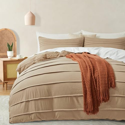 Oli Anderson 3PCS Pleated Duvet Cover Set, Khaki, King