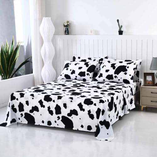 SDY 7 PCS Cow Comforter Set Twin Size, Animal Print Sheet Set for All Season, Bed in a Bag with 1 Comforter, 1 Fitted Sheet, 1Flat Sheet, 2 Pillowcases and 2 Pillow Shams