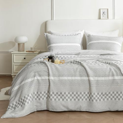 SLEEP ZONE Comforters Cal King Set, Striped Lattice Bedding Set Gray 3 Pcs