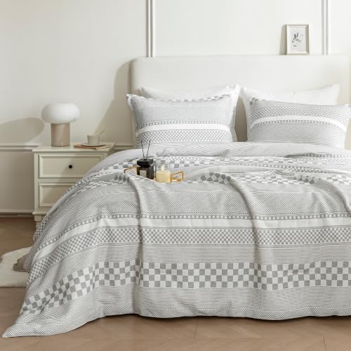 SLEEP ZONE Comforters King Set, Striped Lattice Bedding Set Gray 3 Pcs