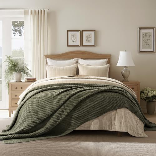 EVERGRACEHOME Chunky Chenille Knit Throw Blanket, 90 x 90, Olive Green