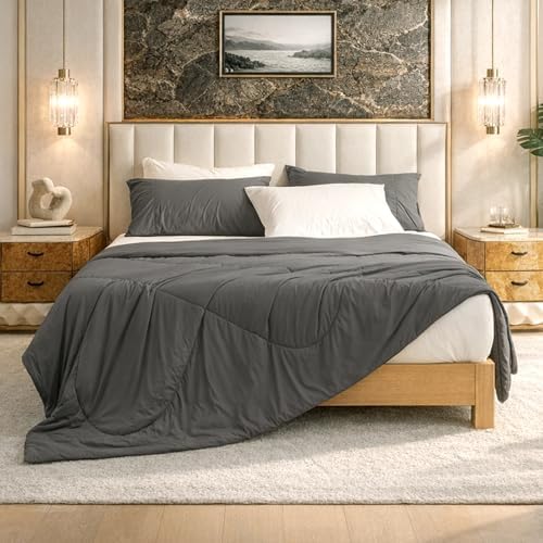 Cozy Bliss Cooling Comforter Twin Size, Cooling Blankets for Hot Sleepers and Night Sweats, Charcoal Gray Summer Comforter for Twin Size Bed, Breathable Soft Lightweight Silk Smooth