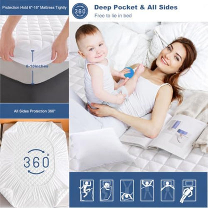 GRT Split King Mattress Protector Waterproof, Hollow Cotton Mattress Pad