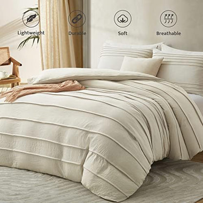 Oli Anderson 2PCS Pleated Duvet Cover Set, Beige, Twin