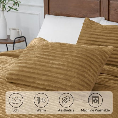 BEDELITE Fleece Queen Comforter Set, Fluffy Bed Set, Brown