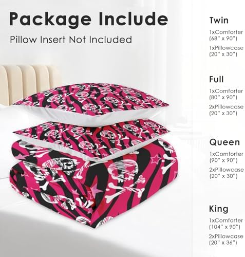 Pamnest Comforter Set Queen Size, Zebra Skull Rock Soft 3 Pcs Bedding for Kids and Adults, Animal Roll Pink Comforter Set with 2 Pillowcases, for Bedroom Bed Decor