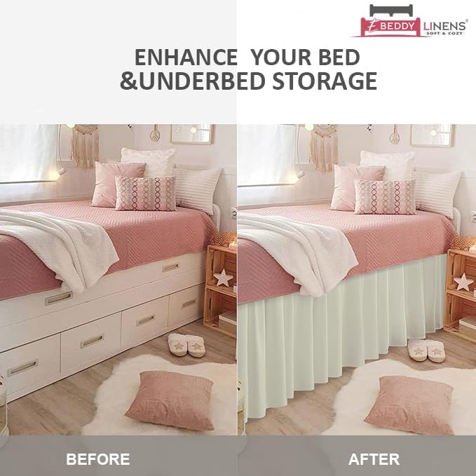 eBeddy Linens Split Corner Dust Ruffle Dorm Bed Skirt Twin XL – 36 Inch Drop, 100% Microfiber, Extra Long Bed Skirt for College Dorm, Platform Style, Ivory Solid, Hidden Storage Solution, Easy Fit