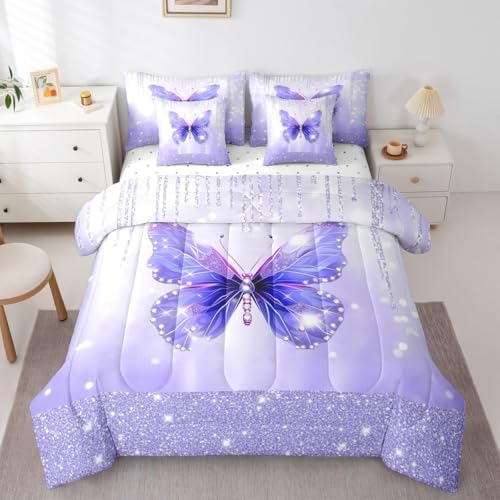 Feelyou Butterfly Comforter Set with Sheets 7 Piece Full Size Dreamy