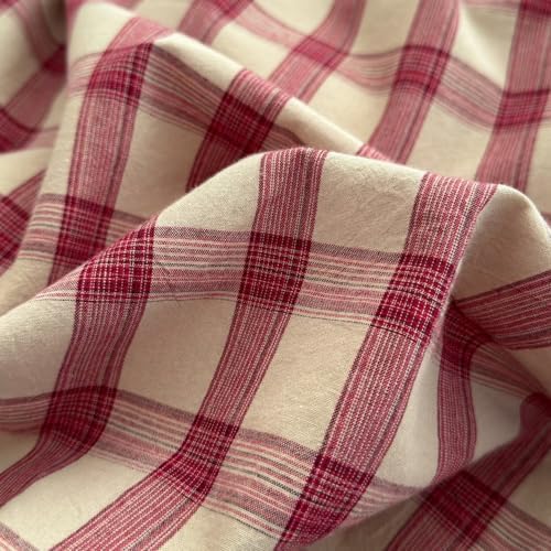 Mucalis Red Gingham Plaid Duvet Cover Queen Washed Cotton 3-Piece Beige Checkered Bedding Set Full Zipper Closure,Soft Breathable Grid Patterned Comforter Cover (1 Duvet Cover+2 Pillowcases)