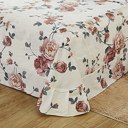 FADFAY Sheets Set Twin Shabby Beige Floral Bedding Elegant Peony Sheets Set Vintage Flower Bedding Collections Soft 100% Egyptian Cotton 800 Thread Count Deep Pocket Fitted Sheet, 4Pcs-Twin Size