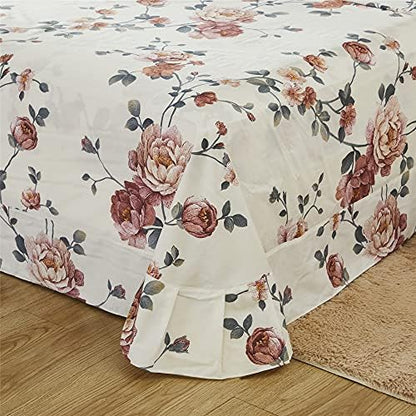 FADFAY Sheets Set Twin Shabby Beige Floral Bedding Elegant Peony Sheets Set Vintage Flower Bedding Collections Soft 100% Egyptian Cotton 800 Thread Count Deep Pocket Fitted Sheet, 4Pcs-Twin Size