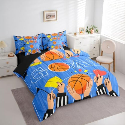 Erosebridal Boys Kids Ball Games Boys Basketbal Navy Blue 7 Piece Bedding Set Twin | Playground Comforter Set with Sheets Geometric Bed in A Bag Sports Theme Gaming Pattern Bed Sets