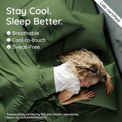 Bambaw 100% Viscose Derived from Bamboo Sheets King Size Set – 6pcs Set of Cooling Sheets for Hot Sleepers, Fits Up to 16'' Mattresses, Super Soft & Luxury Bedding Sets King (Olive)