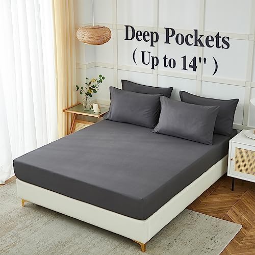 ILAVANDE Grey Queen Sheets Set 6 Piece,Hotel Luxury Super Soft 1800 Series Microfiber Queen Bed Sheets Set-Wrinkle Free & Breathable-14 Deep Pocket Sheets for Queen Size Bed(Queen,Grey)
