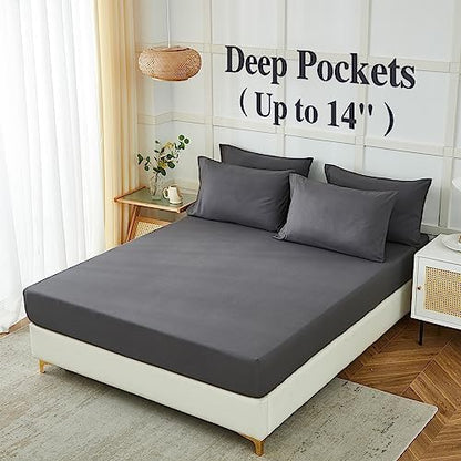 ILAVANDE Grey Queen Sheets Set 6 Piece,Hotel Luxury Super Soft 1800 Series Microfiber Queen Bed Sheets Set-Wrinkle Free & Breathable-14 Deep Pocket Sheets for Queen Size Bed(Queen,Grey)