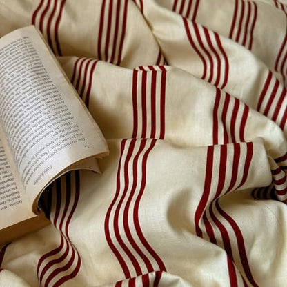 mixinni Vintage Striped Comforter Set Queen Size - Soft Cotton 3-Piece Boho Bedding Set (1 Comforter+ 2 Pillowcases), Rustic Red-Brown Geometric Stripes, Ultra-Soft & Breathable for All Seasons
